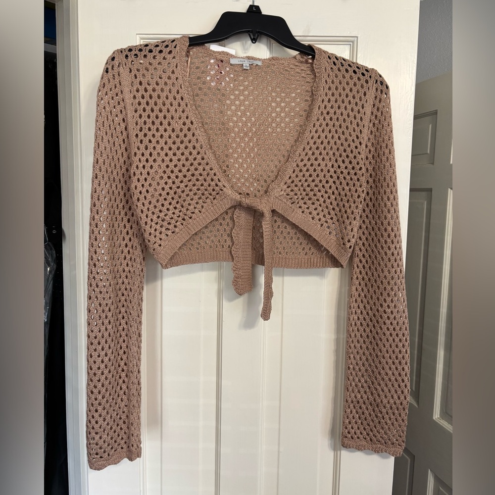Love Tree Beige Cropped Knit Cardigan | Tie Front | NWT | Layering / Beach